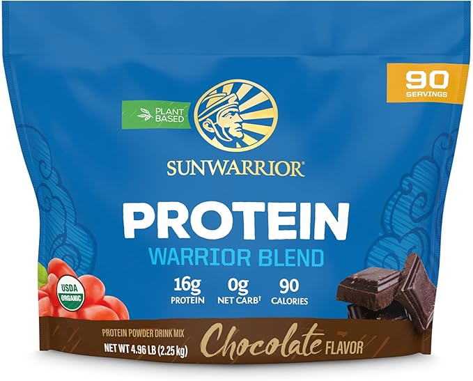 Sunwarrior Vegan Protein Powder Plant-Based USDA Organic | BCAA Amino Acids Hemp Seed | Keto Friendly Soy, Dairy, Gluten, & Synthetic Free Non-GMO | Chocolate 90 Servings 16g