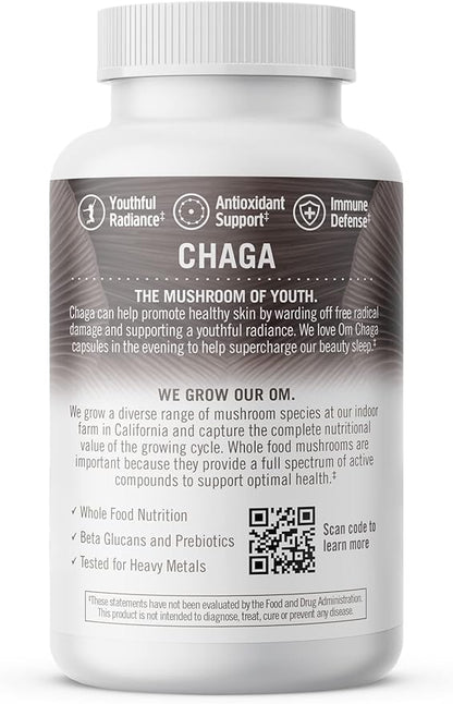 Om Mushroom Superfood Chaga Mushroom Capsules Superfood Supplement, 90 Count, 30 Days, US Grown, Sacred Antioxidants & Immune Support, Superfood Mushroom Supplement