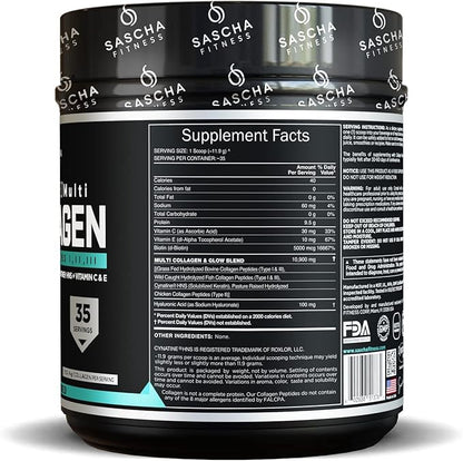 SASCHA FITNESS Hydrolyzed Multi Collagen Peptides 1,2 & 3 |Hyaluronic