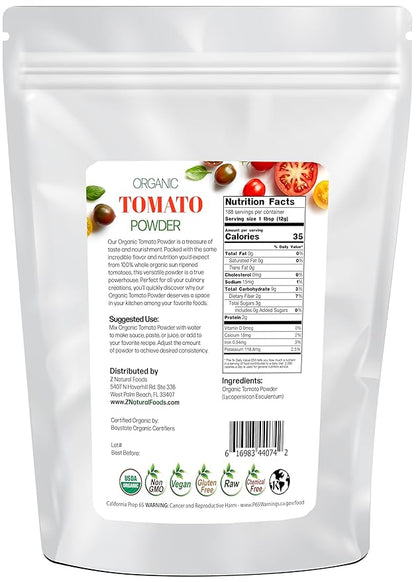 Z Natural Foods Organic Tomato Powder, Antioxidant-Rich Fruit Powder for a Healthy Cardiovascular System, Ideal for Smoothies, Cooking, Baking, and More, Non-GMO, Vegan, Gluten-Free, Kosher, 5 lbs.