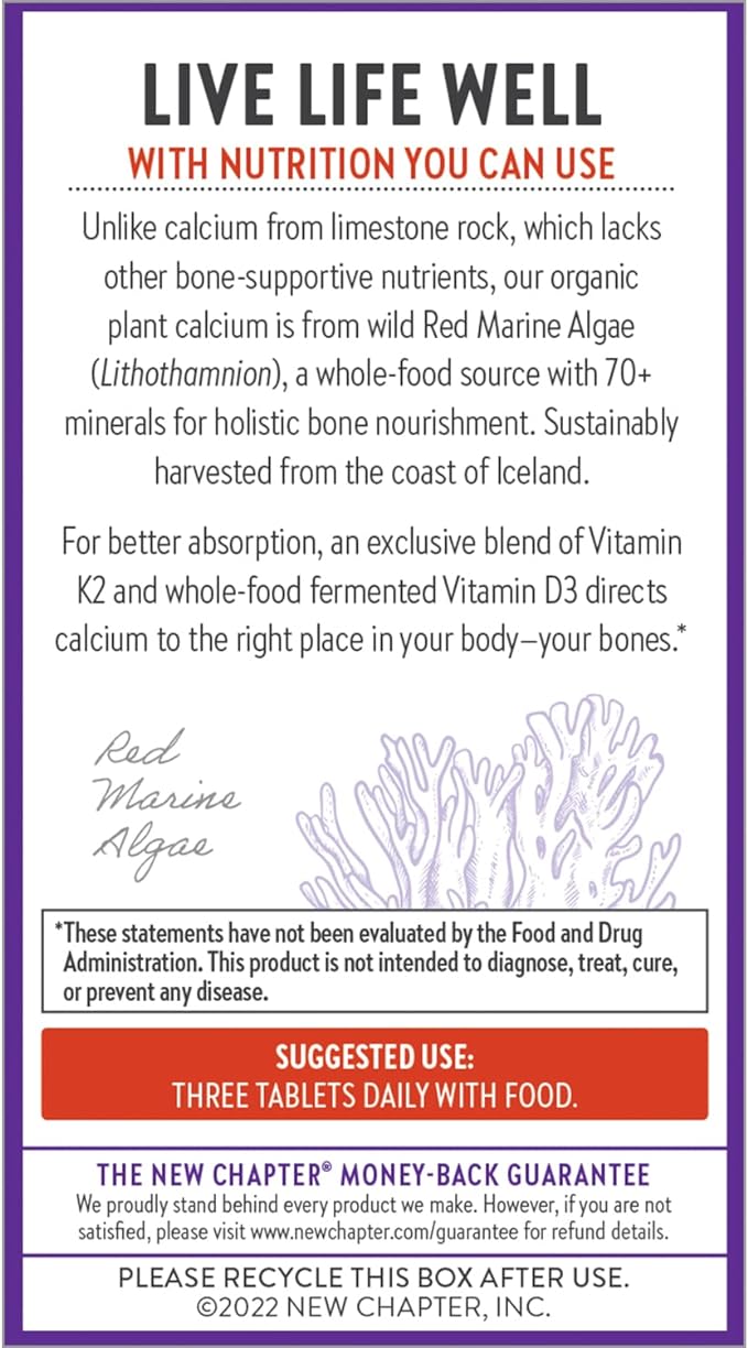 New Chapter Calcium Supplement D3+K2, 70+ 70+ Trace 120 Slim