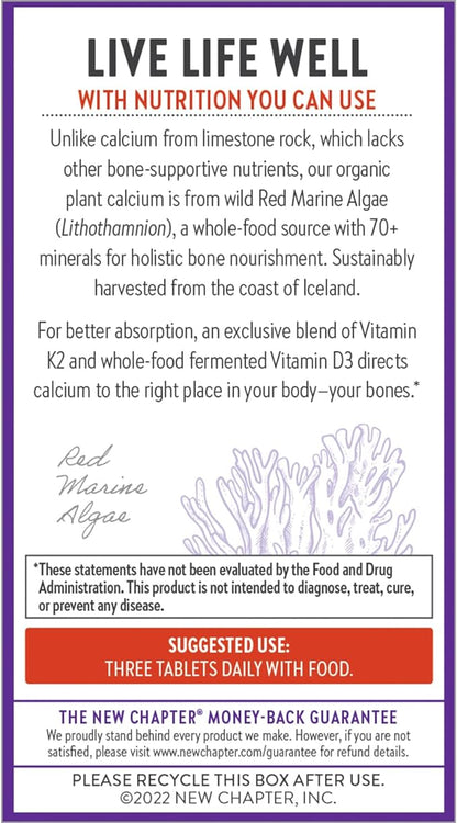 New Chapter Calcium Supplement D3+K2, 70+ 70+ Trace 120 Slim