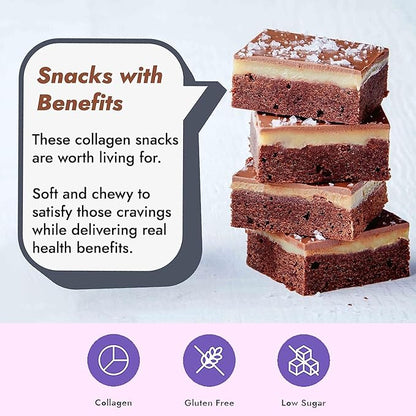 321glo Collagen Protein Brownie | Gluten Free, Low Sugar | Keto Snack for Women, Men, & Kids | 16g Protein, 6g Collagen | 12 Pack (Salted Caramel)
