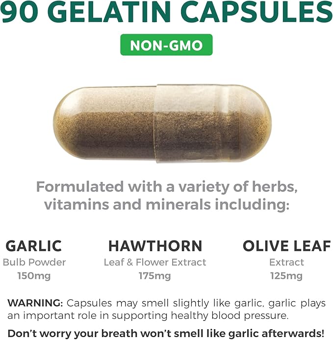 Blood Pressure Support Supplement (NON-GMO) Premium 90 Capsules