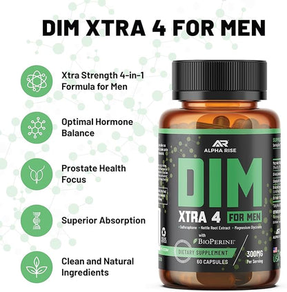 Premium DIM Supplement for Men | Estrogen Blocker & Aromatase Inhibitor | Diindolylmethane, Nettle Root Extract, Magnesium Glycinate & Sulforaphane | Hormone Balance & Liver Protection | 60 Capsules