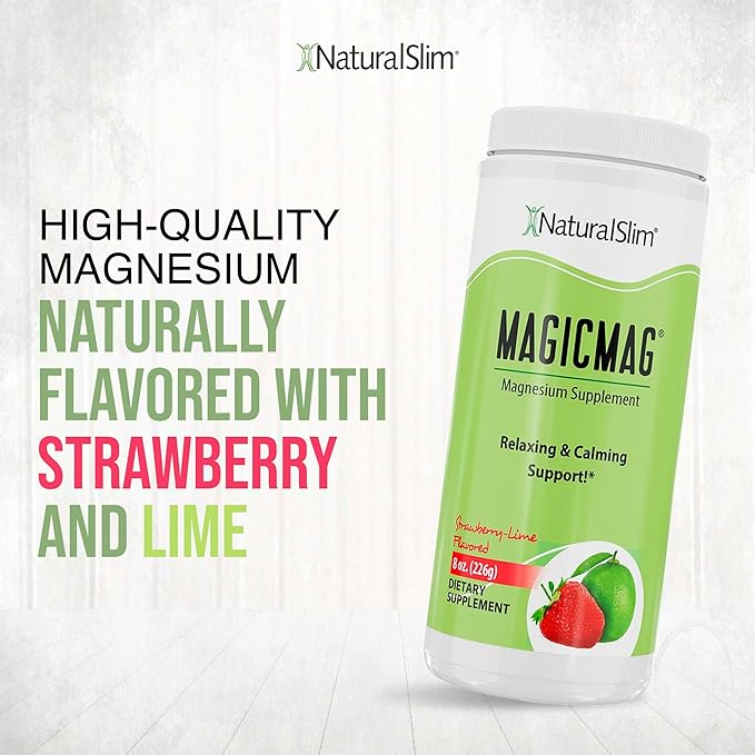 NaturalSlim Magicmag Pure Magnesium Citrate Powder – Stress, Constipation, Muscle, and Heart Support | Natural Strawberry & Lime Flavored Magnesium Supplement - 8oz Drink Mix (3 Pack)