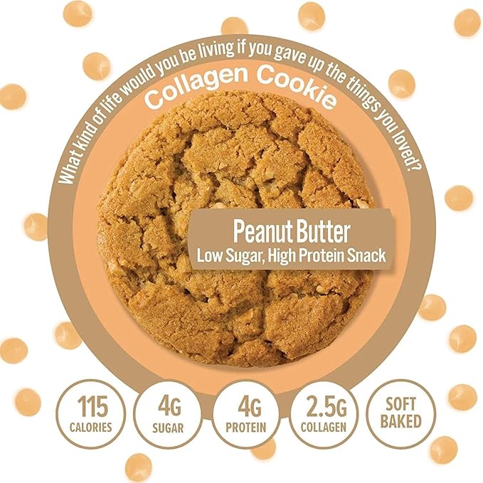321glo Collagen Cookies | Soft Baked, High Protein Cookies | Low Carb, Low Sugar | Keto Snack for Women, Men, & Kids | 12 Pack (Peanut Butter)