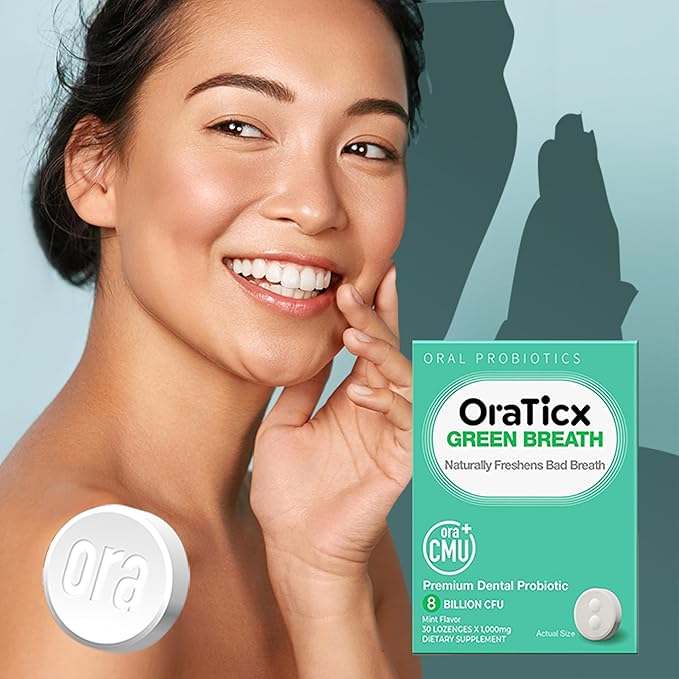 Green Breath Oral Care Probiotics, Naturally Support Freshens Bad Breath & Healthy Mouth, Dental Probiotic Supplement 8 Billion CFU, Mint Flavor 30 Lozenges 1-PK