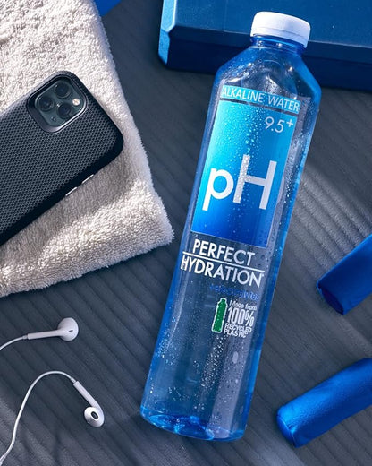 Perfect Hydration 9.5+ pH Alkaline Drinking Water | 100% Recycled Bottles | Electrolyte Minerals for Taste | 12 pack - 1 Liter (33.8 oz)