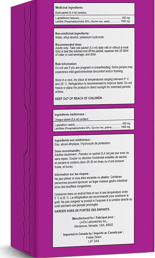 LivOn Laboratories Lypo–Spheric Glutathione 2 Cartons (60 Packets) 450 mg 100% Non–GMO