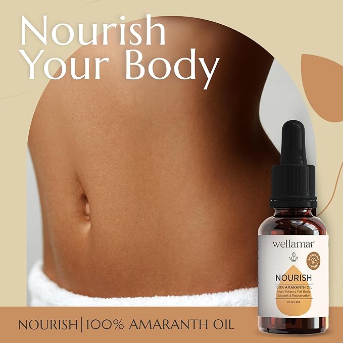 Wellamar - 100% Amaranth Oil Nourish - Natural Support for Skin, Hair & Nail - Strengthens Immunity and Metabolism - Antioxidant-Rich & High-Squalene Oil (1fl oz 30ml)