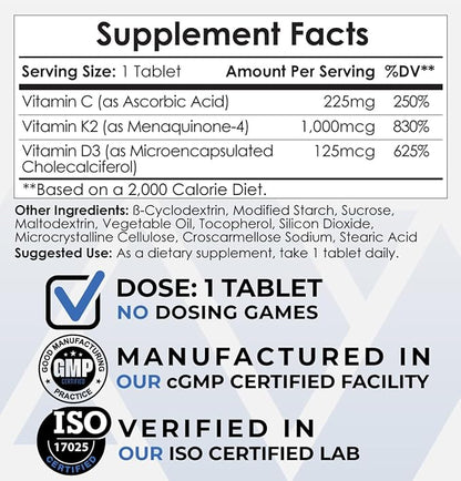 Nootropics Depot Vitamin D3 + K2 365 Count Menaquinone-4 (MK-4) (MK-4) |