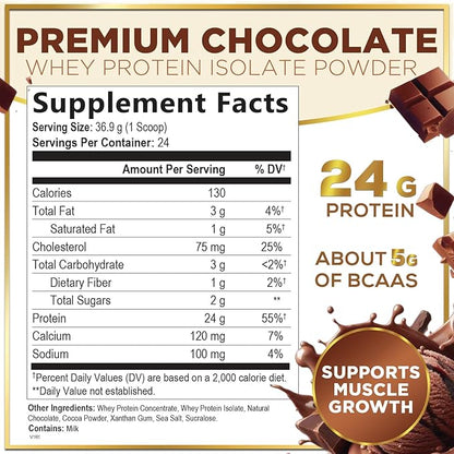 Whey Protein Powder, Rich Double Chocolate 24g Protein 24 Servings