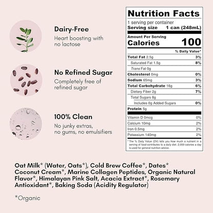Pop & Bottle Classic & Vanilla Oat Milk Lattes - Cold Brew, Marine Collagen & Antioxidants, MCT Oil, Organic, Dairy Free, Gluten Free, Lightly Sweetened with Dates - 8 Fl Oz (Pack of 12), 6 Each