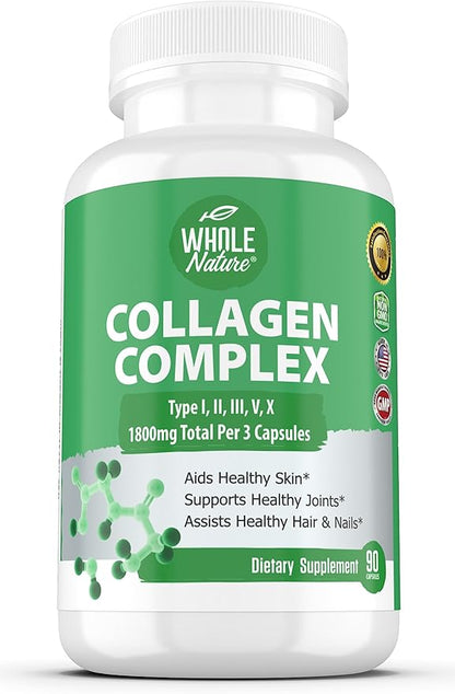 Multi Collagen Protein Peptides Supplement Capsules 1800mg Collagen 100% Natural, 90ct (1) (1)