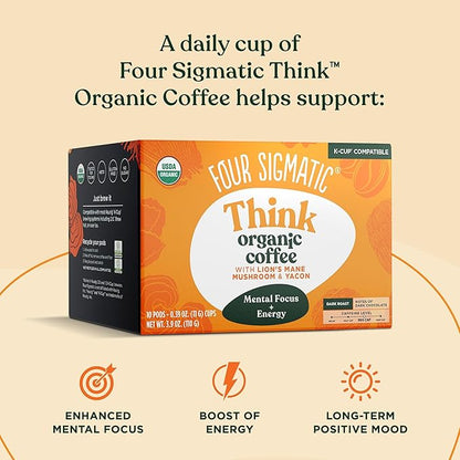 Four Sigmatic Mushroom Coffee K-Cups | Organic Dark Roast Coffee with Lion’s Mane & Yacon | Focus & Immune Support | Vegan & Keto | Sustainable Pods | 48 Count