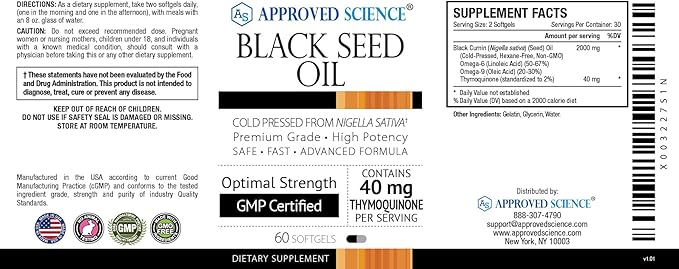 Approved Science Black Seed Oil 2% Thymoquinone 180 Softgels