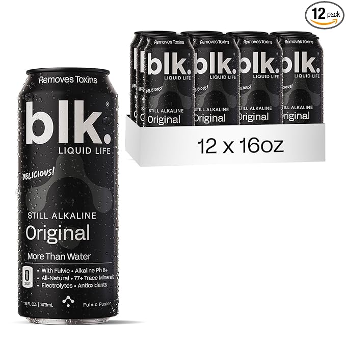 Blk. PH 8+ Natural Alkaline Mineral Still Water Electrolyte Infused with Fulvic and Amino Acids, Zero Sugar Drink, Original, 16.9 Ounce, Pack of 12