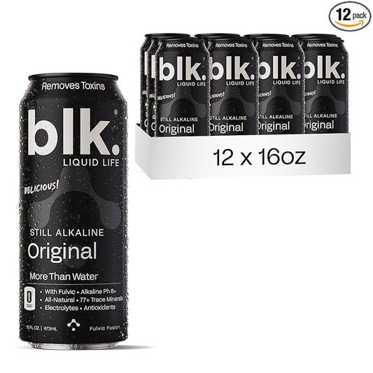 Blk. PH 8+ Natural Alkaline Mineral Still Water Electrolyte Infused with Fulvic and Amino Acids, Zero Sugar Drink, Original, 16.9 Ounce, Pack of 12