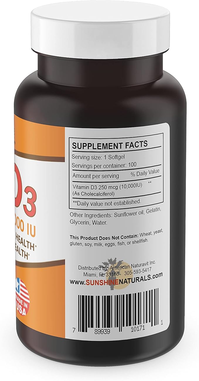 Vitamin D3 Dietary Supplement. High Strength. 250mcg. 100 100 Gels