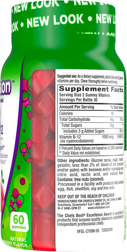 Vitafusion B12 Gummy Vitamins, Delicious Raspberry 60ct (30 (30 Day