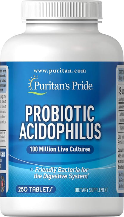 Puritan's Pride Probiotic Supplement, Acidophilus, Capsule, 250 Count(Pack 1)