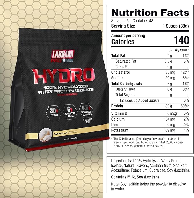 Labrada Hydro 100% Pure Hydrolyzed Whey 48 Servings 4lb (Vanilla)