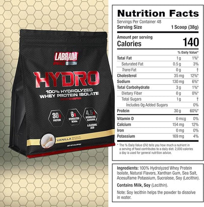 Labrada Hydro 100% Pure Hydrolyzed Whey 48 Servings 4lb (Vanilla)