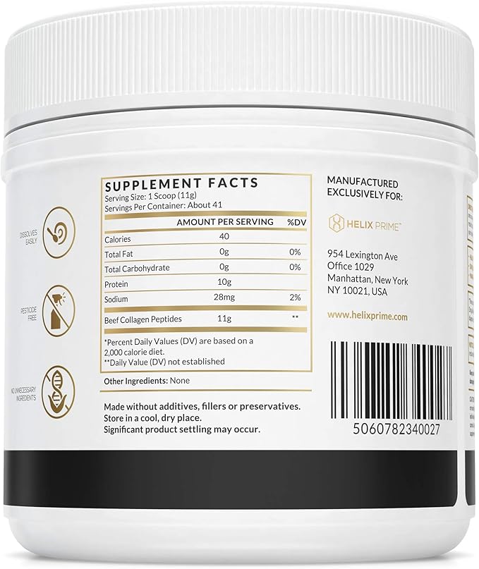 Collagen Peptides Powder Unflavored 1LB Jar 16OZ Grass 18 Amino