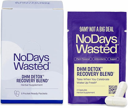 DHM Detox 5 Portable Servings - Optimized Blend of DHM (Dihydromyricetin Supplement) and Vitamins to Take During Evening for Better Next Day and Recovery