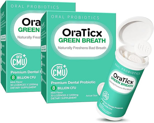Oral Probiotics Green Breath, Freshen Bad Breath, Dental Probiotic Supplement for Oral Health, 8 Billion CFU, Mint Flavor 30 Lozenges 2-Pack