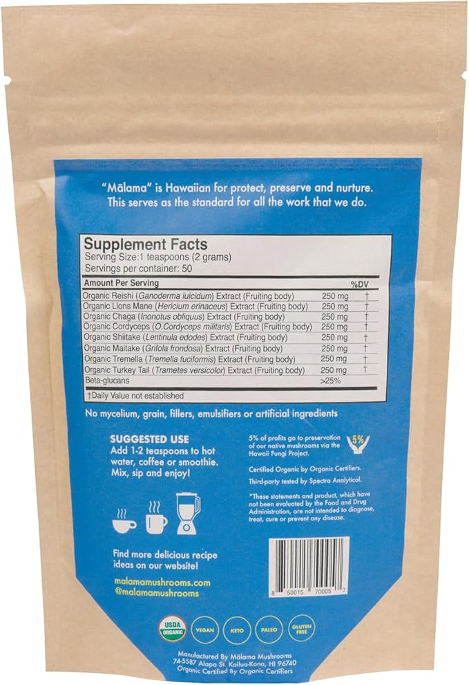 8-Mushroom Extract Powder by Malama, Organic