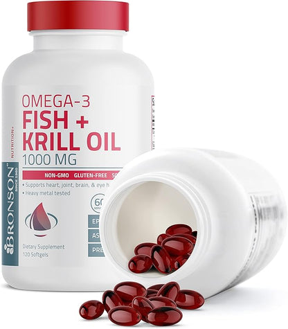 Bronson Omega-3 Fish + Krill Oil 1000 MG 120 Softgels