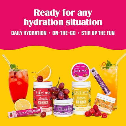 Ultima Replenisher Daily Electrolyte Powder Drink Mix – Strawberry Margarita, 90 Servings – Hydration Powder with 6 Key Electrolytes and Trace Minerals – Keto Friendly, Non-GMO and Sugar-Free