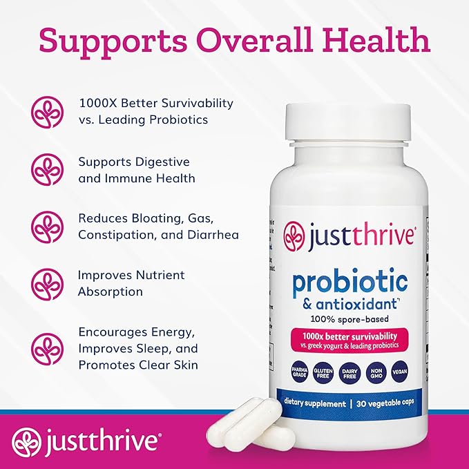 Just Thrive Probiotic & Antioxidant Supplement 100% Spore-Based 30 Caps