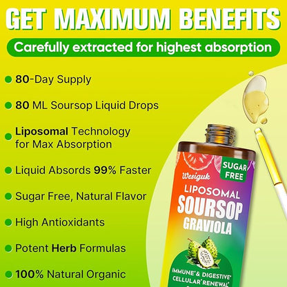Soursop Bitters Liquid 880MG, Soursop Multivitamin Liquid Drops with Soursop Leaves Herbal Blend, for Cell Support & Regeneration, Immunity, Liver, Gut, Zzz & Antioxidant | 320 Days Supply