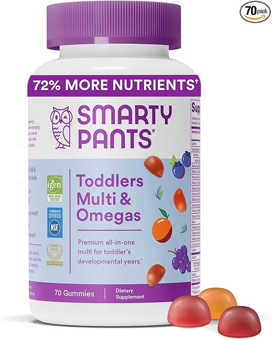 SmartyPants Toddler Multivitamin Gummies: Omega3 Fish D3, C, B12, B6, B6, Vitamin 70 Count (23Day Supply)