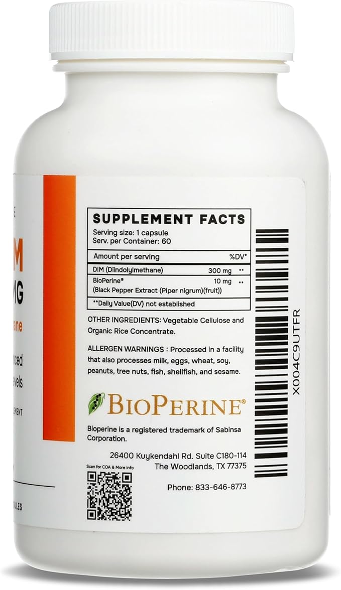 DIM Supplement 300mg | Estrogen Balance for Men and Women | Menopause, PCOS, Hormonal Acne Support & Antioxidant Support for Women | Boosted with Natural Metabolites | Manufactured in the USA | 60 Ct.