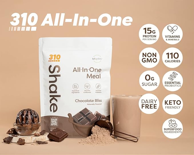 310 Nutrition – All-In-One Meal Replacement Shake Starter Kit - Fiber Rich Vegan Superfood Blend - Natural Sweeteners - Low Carb Shake, Keto & Paleo Friendly - Gluten Free - 26 Essential Vitamins & Minerals – 3 Flavors with Shaker Cup