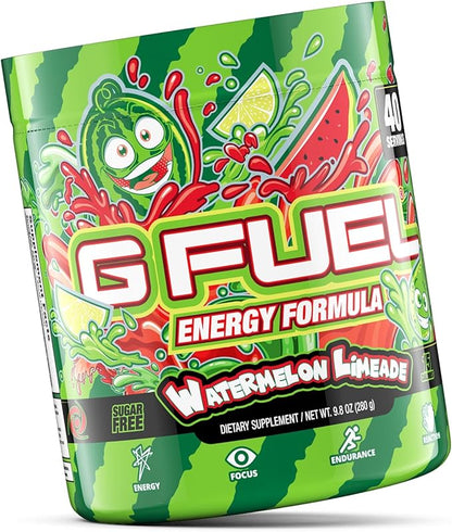 G Fuel Watermelon Limeade Energy Drink Powder, Pre Workout Caffeine Powder, Energy Powder Drink Mix for Gaming, Sugar Free Focus Amino, Vitamin + Antioxidants, 9.9oz (Watermelon Limeade, 40 Servings)
