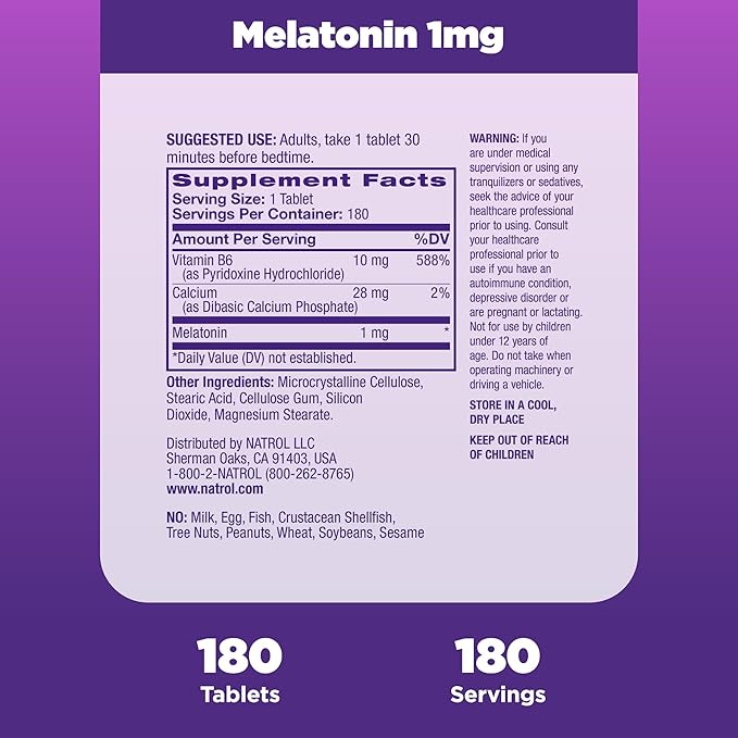Natrol, Melatonin Tablets Helps You Fall 100 Vegetarian 1mg, 180 180 Count