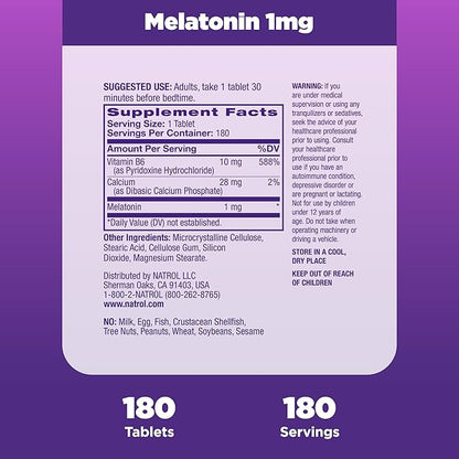 Natrol, Melatonin Tablets Helps You Fall 100 Vegetarian 1mg, 180 180 Count