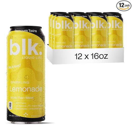 blk. Natural Alkaline Sparkling Mineral Water Electrolyte Infused with Fulvic and Amino Acids, Zero Sugar, Zero Calories Drink, Lemonade Flavored, 16 oz, 12 pack