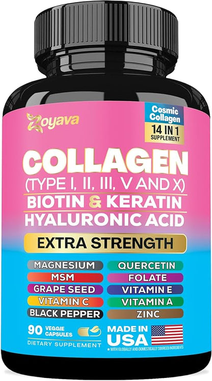 Zoyava Collagen Pills Peptides Types I, (90 Caps)