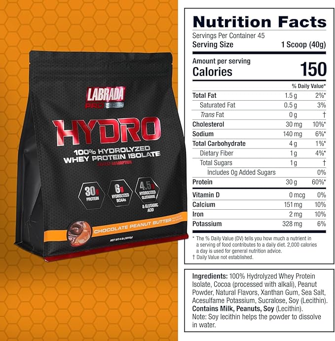 Labrada Hydro 100% Pure Hydrolyzed Whey 45 Servings 4lb (Peanut