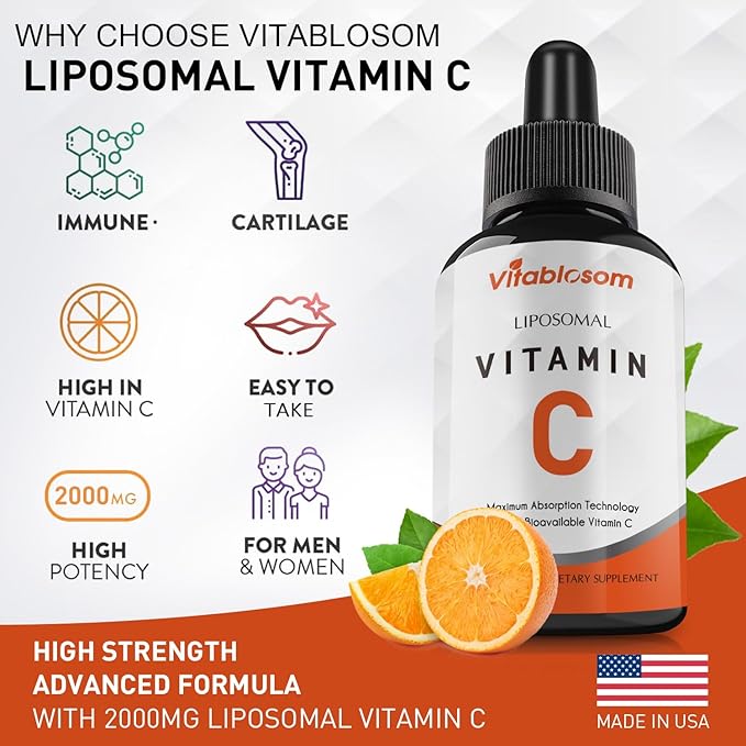 Liposomal Vitamin C 2000mg Liquid for Adults, High Absorption VIT C, Maximize Vitamin C, Good for Immune System & Antioxidant, 60ML (8 Bottle)