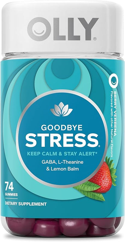 OLLY Goodbye Stress Gummy, GABA, L-Theanine, Lemon Balm, Stress Relief Supplement, Berry - 74 Count