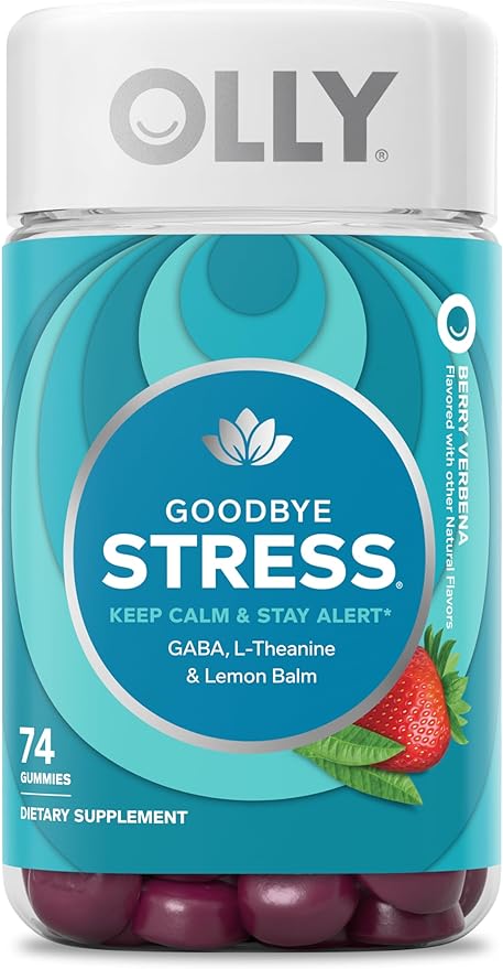 OLLY Goodbye Stress Gummy, GABA, L-Theanine, Lemon Balm, Stress Relief Supplement, Berry - 74 Count