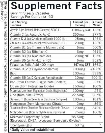 Kirkman 60 to 90 Men’s Multi-Vitamin 120 Vegetarian