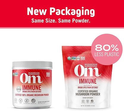 Om Organic Mushroom Superfood Powder, Immune, (100 Servings), Reishi & Turkey Tail, Immune Support Supplement, 7.05 Ounce (Pack of 1)
